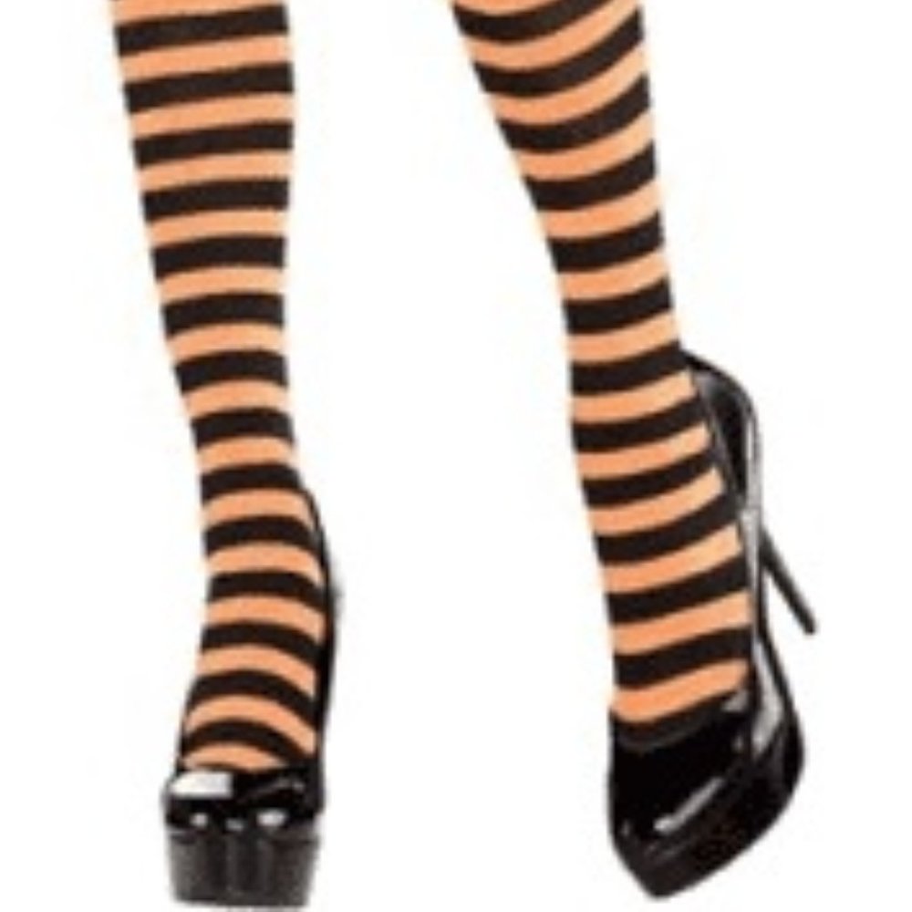 Orange & Black Stripped Panty Hose & Spider NWOT